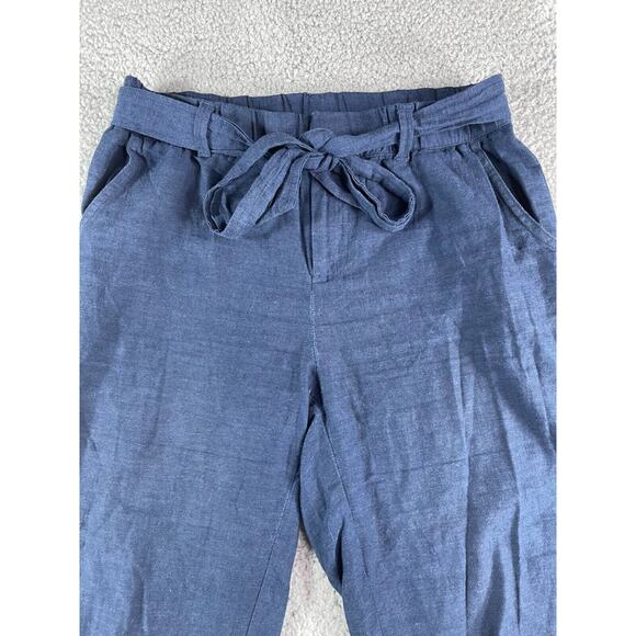 Liz Claiborne Pants Womens XS Blue Linen Blend Comfy Baggy Waist Tie Pockets - Picture 2 of 12